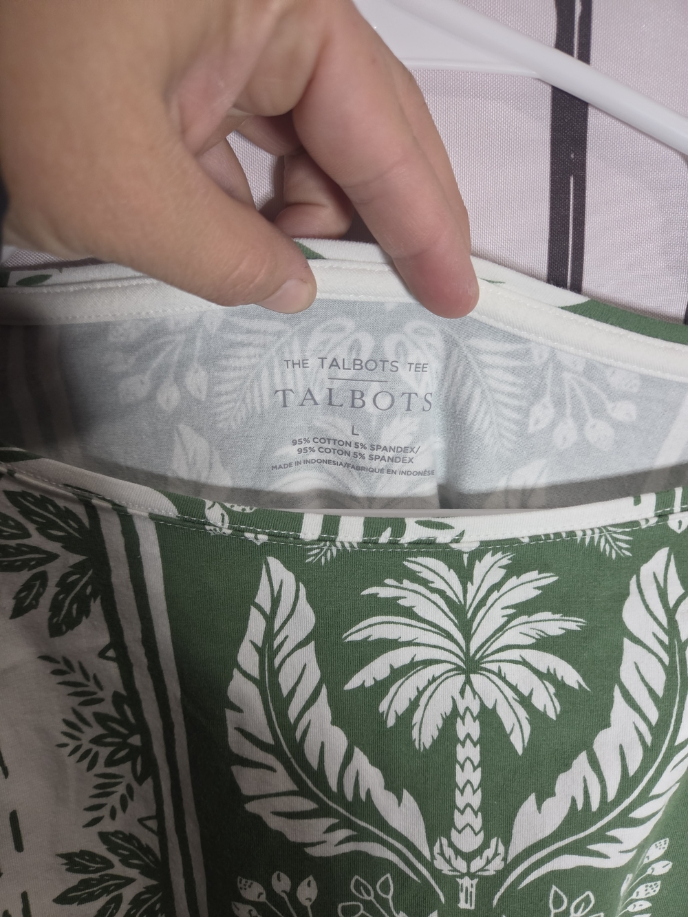 Talbots Green and White Botanical Print Boatneck Top - Picture 3 of 5